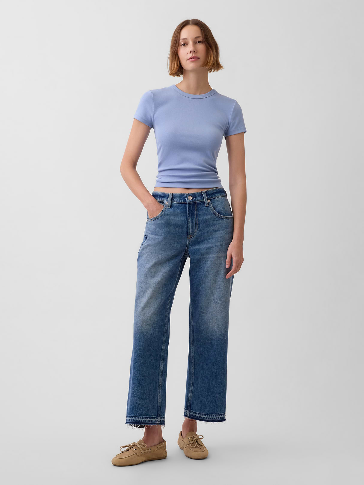 Low Slung Relaxed Crop Jeans - Medium indigo by Gap