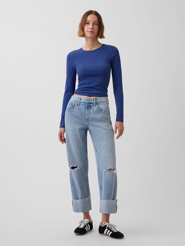 Image number 1 showing, Low Slung Relaxed Crop Jeans