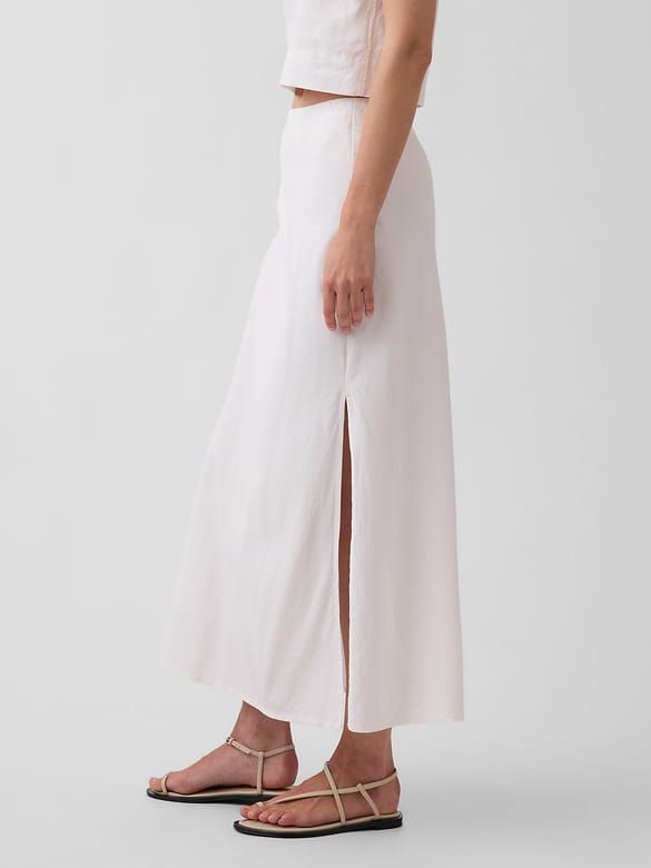 Linen-Blend Maxi Slip Skirt