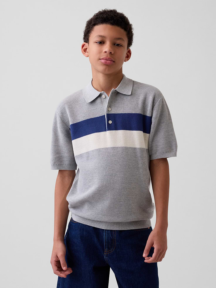 Image number 1 showing, Kids 100% Cotton Relaxed Polo Sweater Shirt