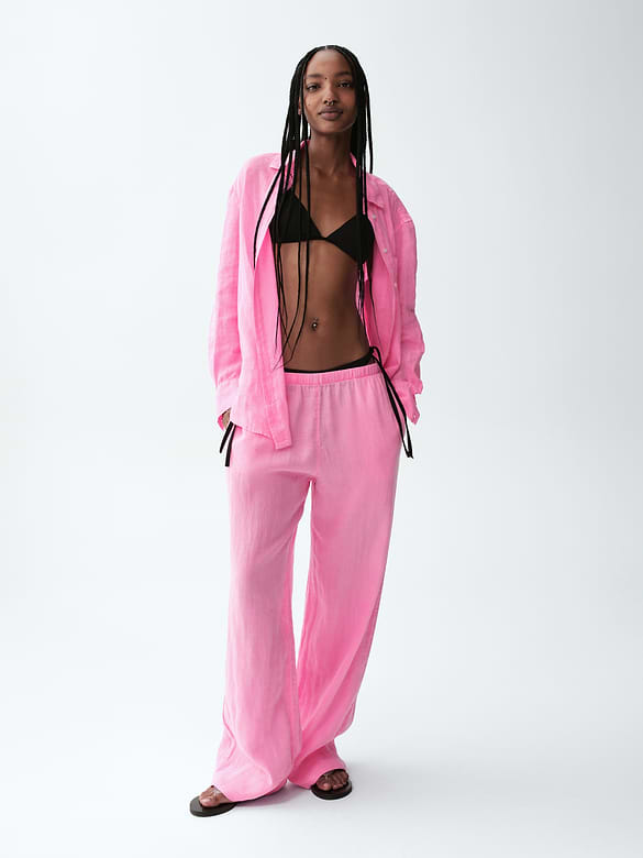 Linen-Blend Easy Wide-Leg Pants