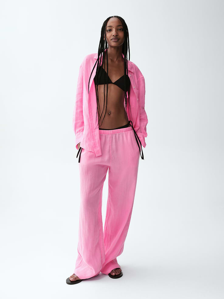 Image number 8 showing, Linen-Blend Easy Wide-Leg Pants