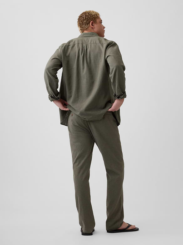 Straight Linen-Blend Pants
