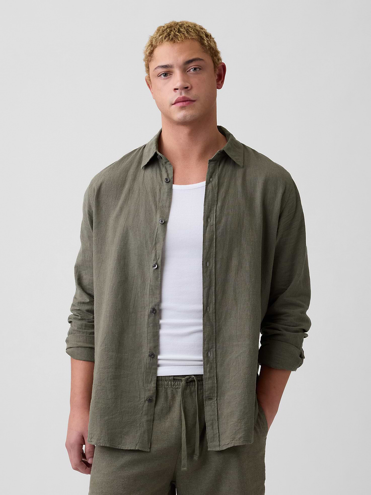 Image number 1 showing, Linen-Blend Shirt in Standard Fit