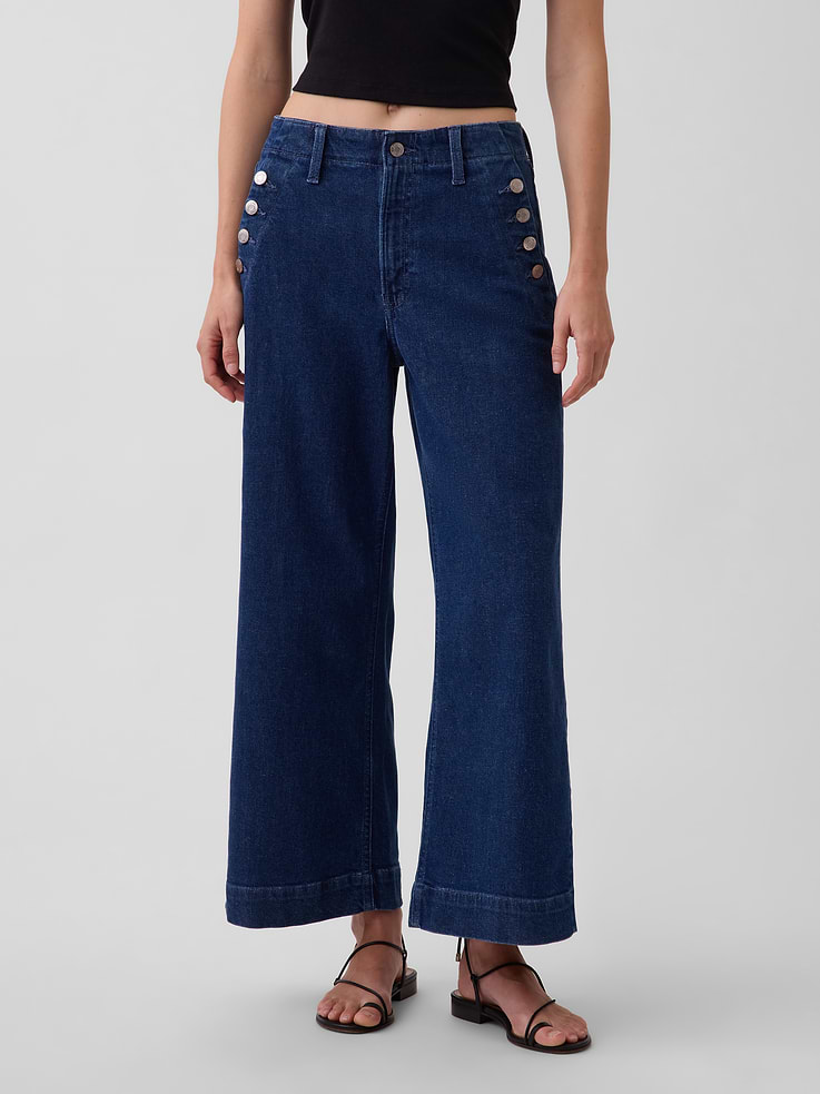Image number 2 showing, High Rise Stride Wide-Leg Ankle Sailor Jeans