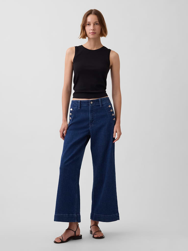 Image number 1 showing, High Rise Stride Wide-Leg Ankle Sailor Jeans