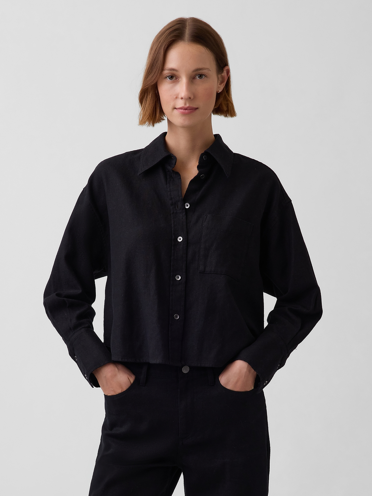 トップス DELUXEWARE COTTON SHIRT BLACK Linen-Cotton Oversized Shirt | Gap