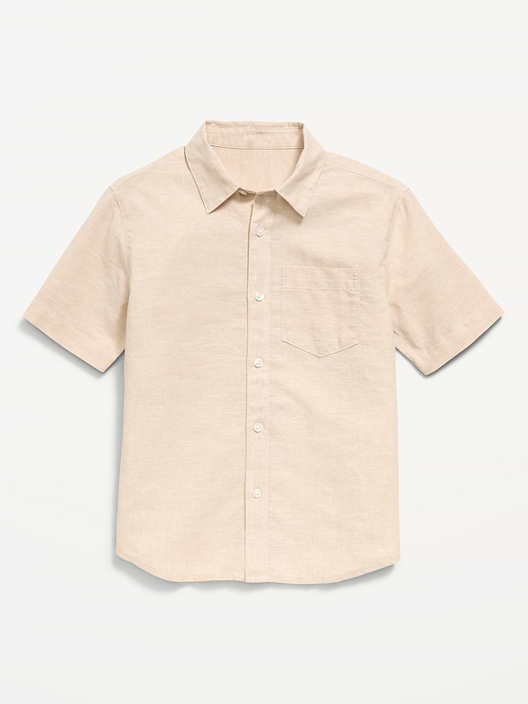 Chemise en mélange de lin à manches courtes et à poche pour garçon