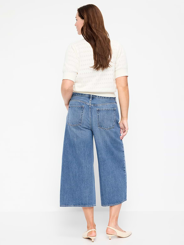 Mid-Rise Baggy Wide-Leg Culotte Jeans