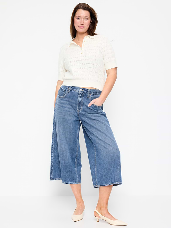 Mid-Rise Baggy Wide-Leg Culotte Jeans