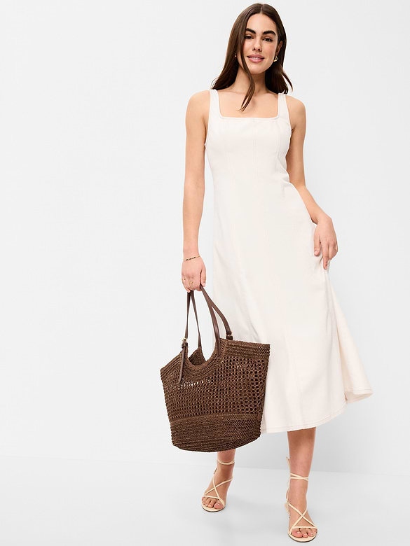 Fit & Flare Sleeveless Denim Midi Dress