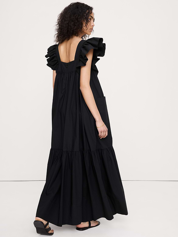 Cotton Poplin Flounce Maxi Dress