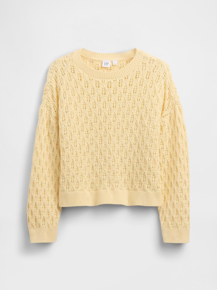 Image number 2 showing, Kids 100% Cotton Crochet Oversized Sweater