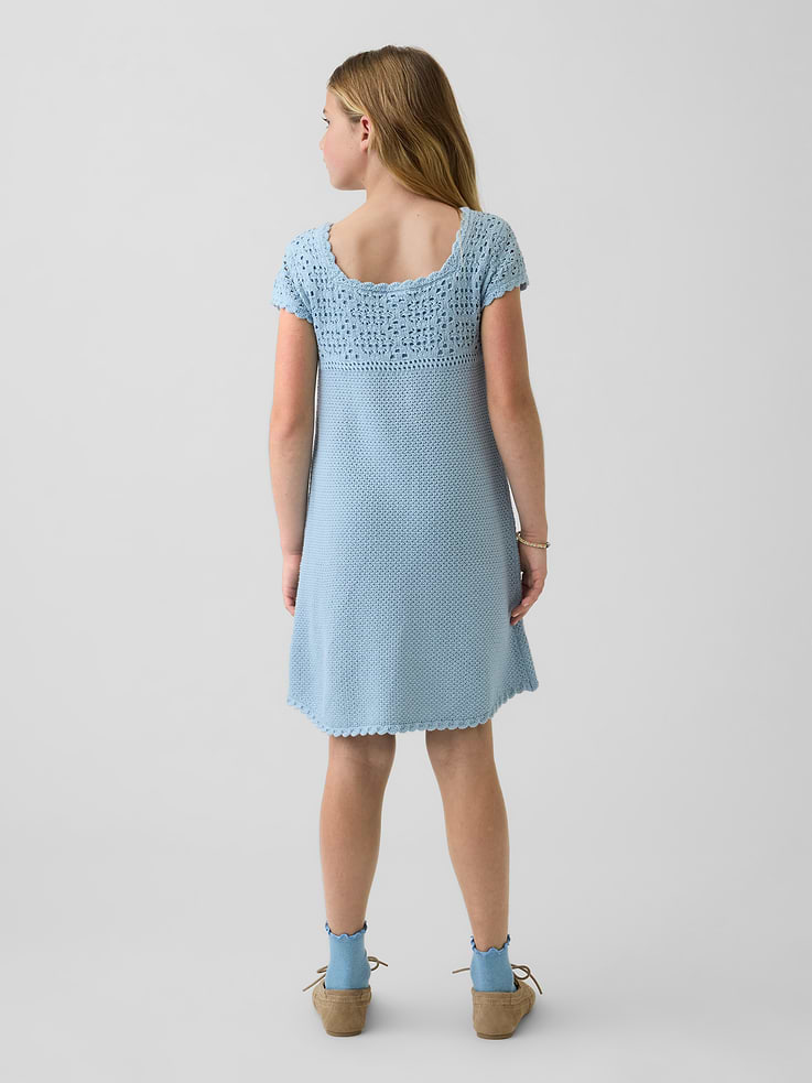Image number 3 showing, Kids 100% Cotton Crochet Sweater Dress