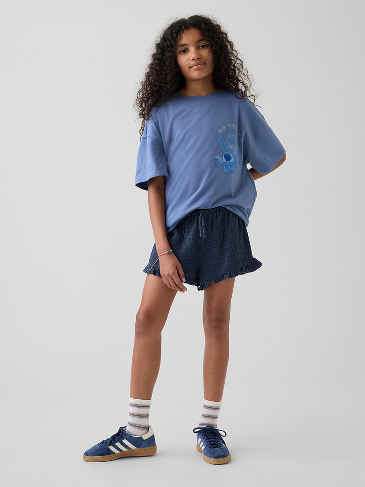 Image number 1 showing, Kids Cotton Gauze Denim Easy Ruffle Shorts