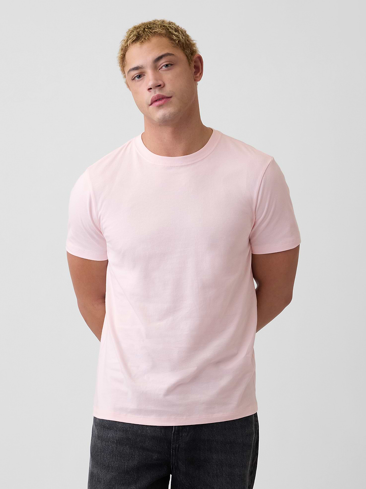 Image 1 of 5, Soft jersey knit., Short sleeves., Crewneck., Note: The dye used in the crafting of this product is prone to crocking, or color transfer. Please avoid contact with light-colored fabric or upholstery., Product #797098