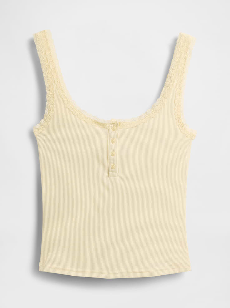 Image number 4 showing, Mini Rib Lace Henley PJ Tank Top