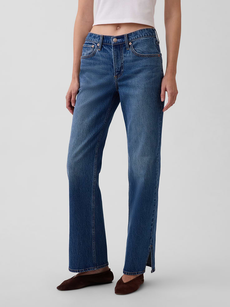 Image number 2 showing, Mid Rise Split-Hem Relaxed Straight Jeans