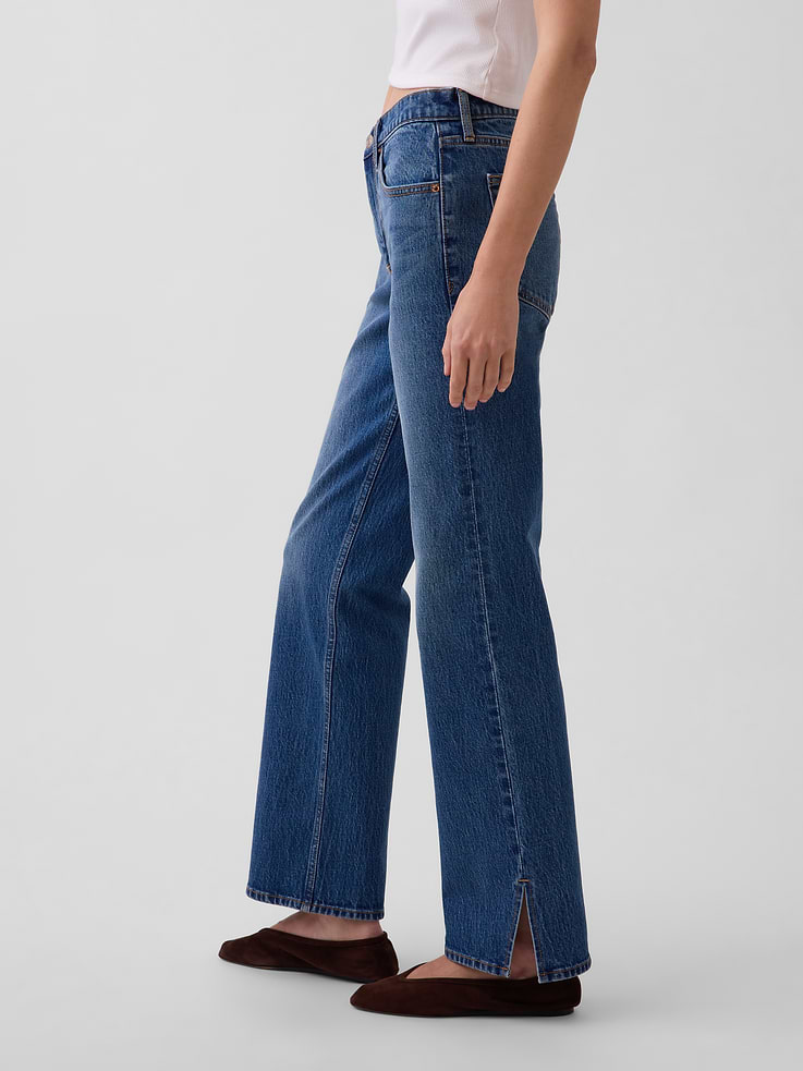 Image number 3 showing, Mid Rise Split-Hem Relaxed Straight Jeans