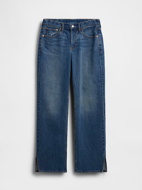 Mid Rise Split-Hem Relaxed Straight Jeans