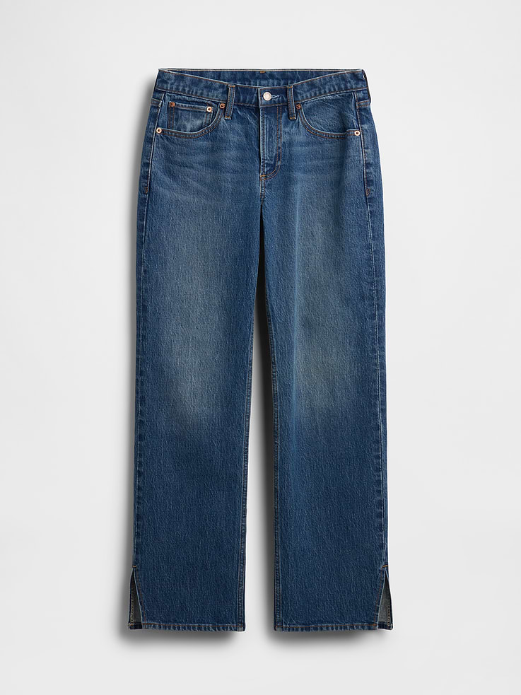 Image number 6 showing, Mid Rise Split-Hem Relaxed Straight Jeans
