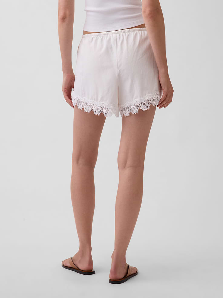 Image number 4 showing, 4" Mid Rise Linen-Blend Lace-Trim Shorts