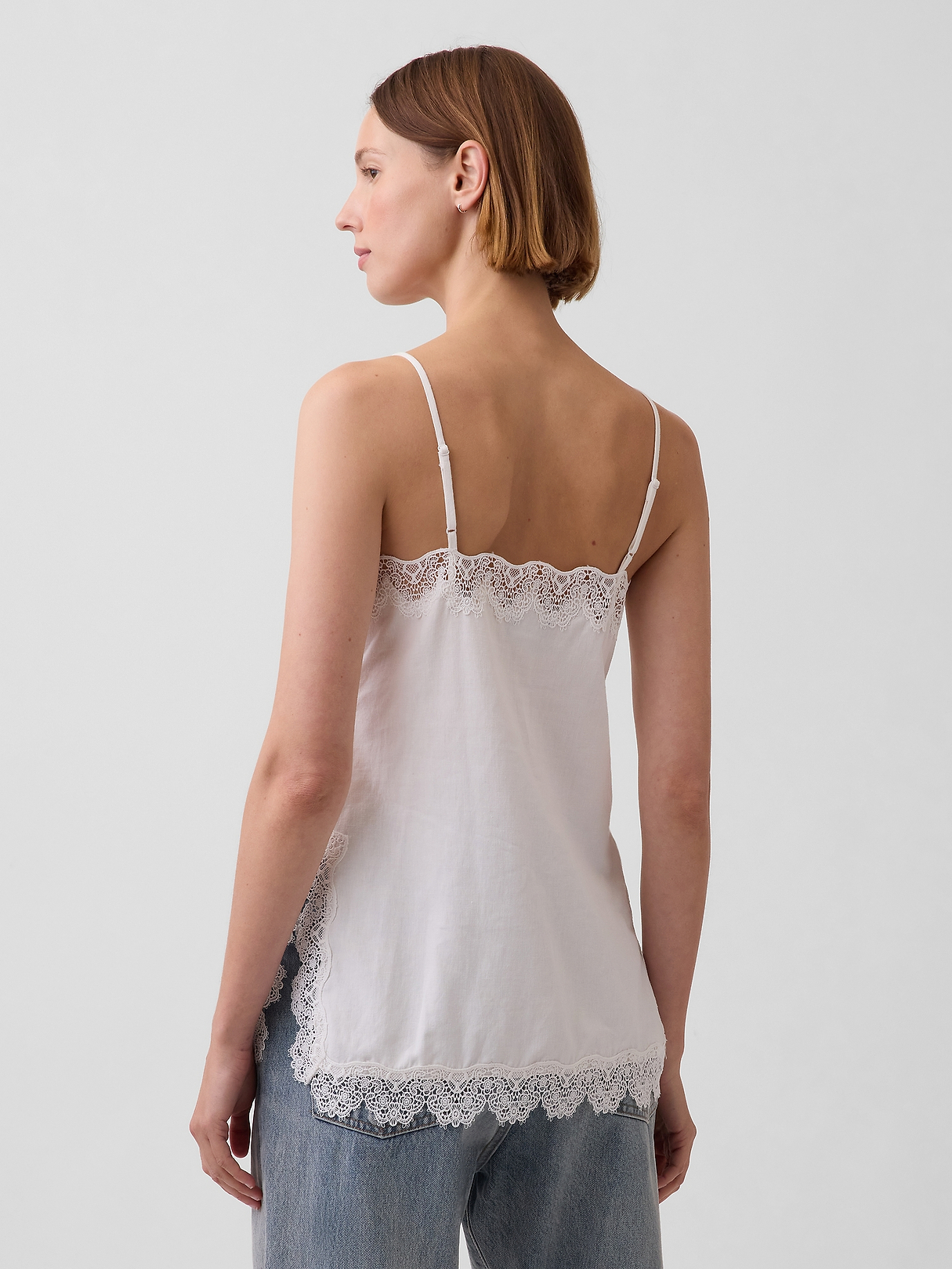 Linen-Blend Lace-Trim Cami | Gap