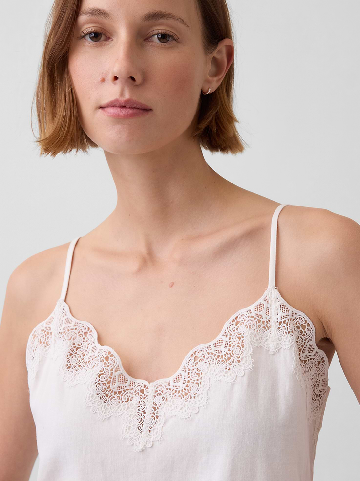Image number 4 showing, Linen-Blend Lace-Trim Cami
