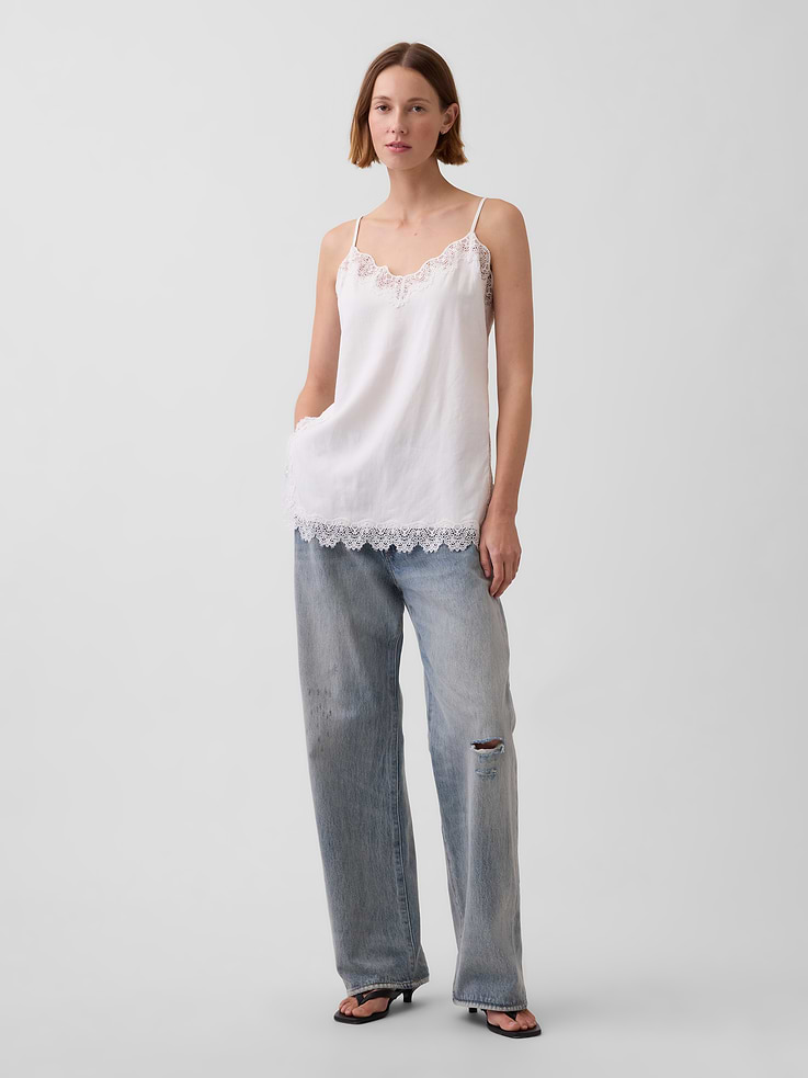 Image number 2 showing, Linen-Blend Lace-Trim Cami