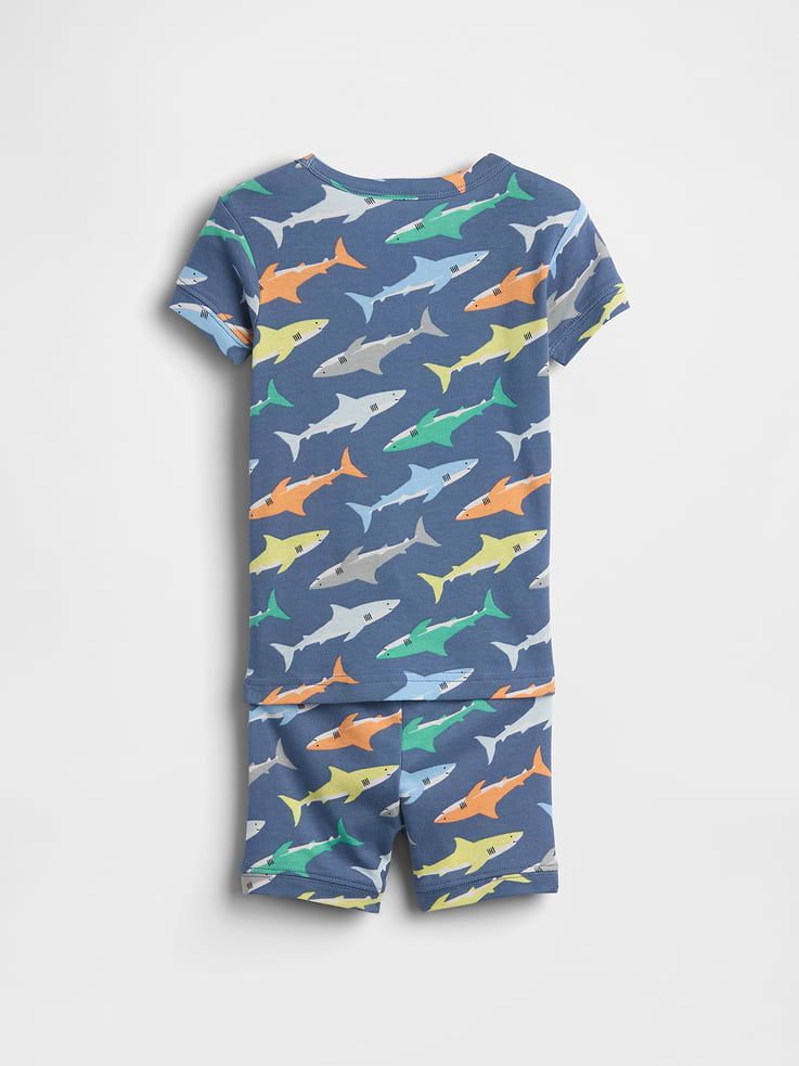 Image 2 de 2, Pyjama court en coton biologique brossé à motif de requins pour Bébé et Tout-petit