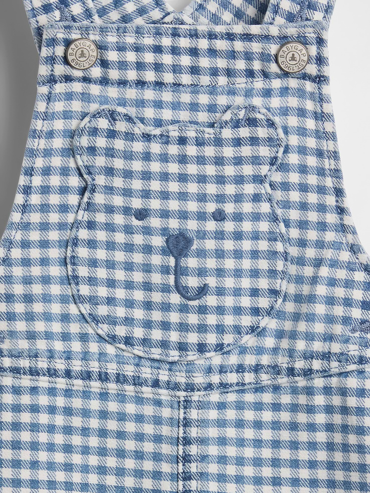 Image number 3 showing, Baby Gingham Denim Bear Pocket Shortalls