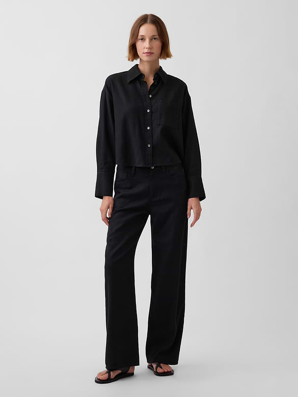 Linen-Cotton Wide-Leg Pants