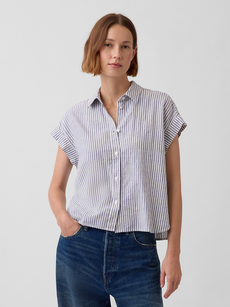 Image number 1 showing, Linen-Blend Oversized Shirt