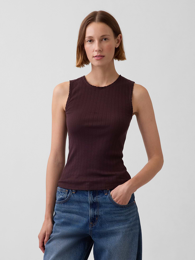 Image number 1 showing, Pointelle Shell Tank Top
