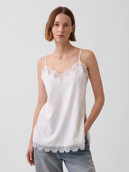 Linen-Blend Lace-Trim Cami by Gap