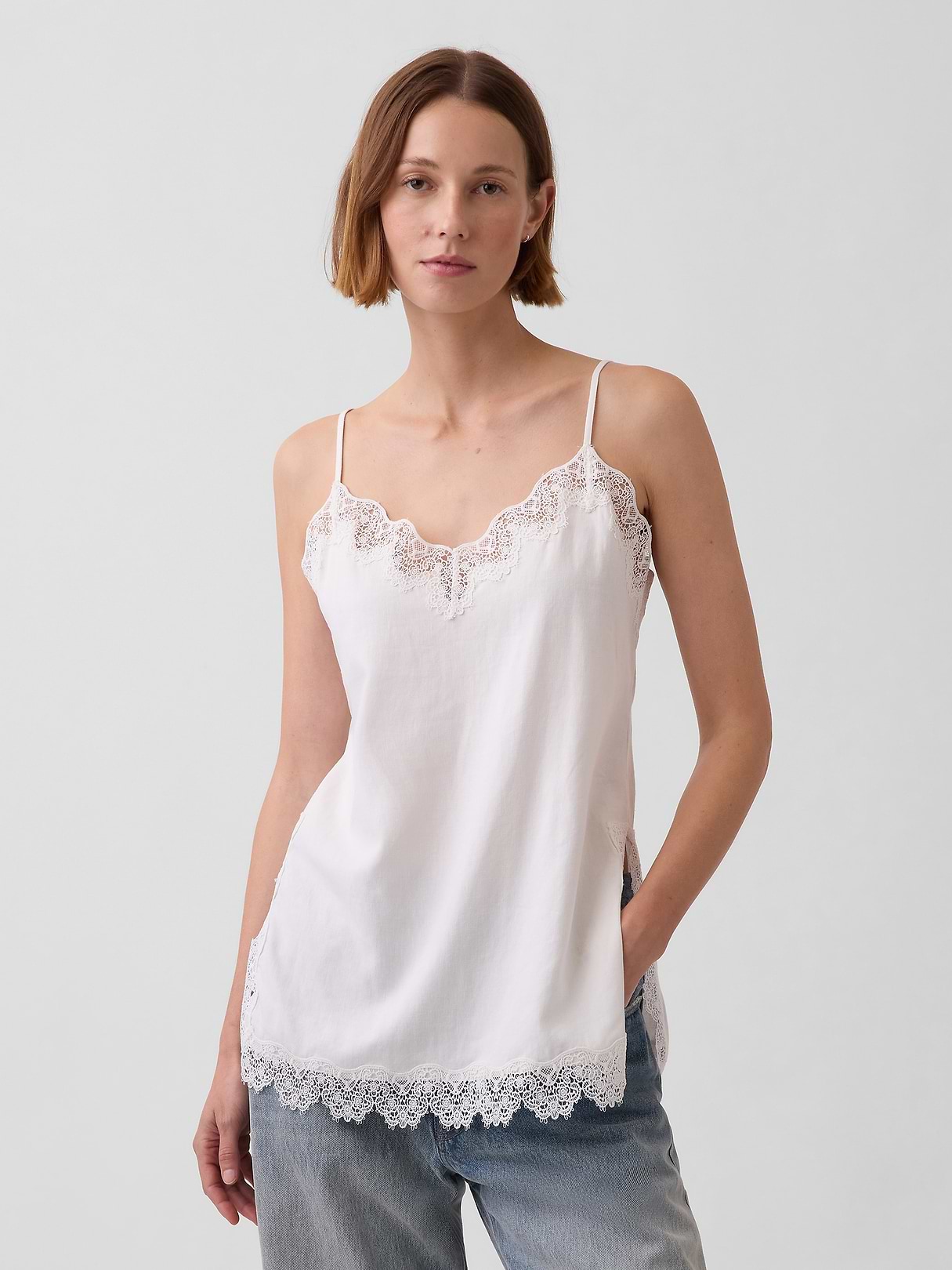 Linen-Blend Lace-Trim Cami | Gap