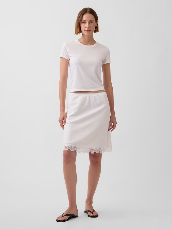 Linen-Blend Lace-Trim Skirt