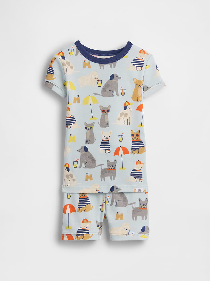 L'image numéro 1 présente Pyjama court en coton biologique brossé à motif chiens de plage pour Bébé et Tout-petit