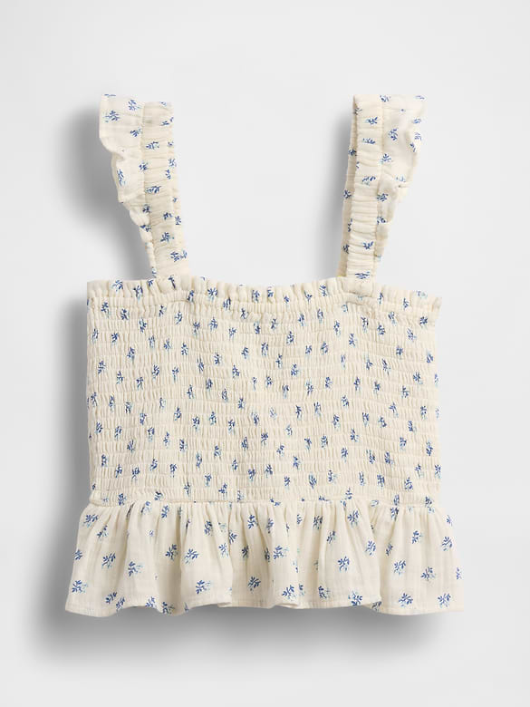 Kids Cotton Gauze Smocked Peplum Top