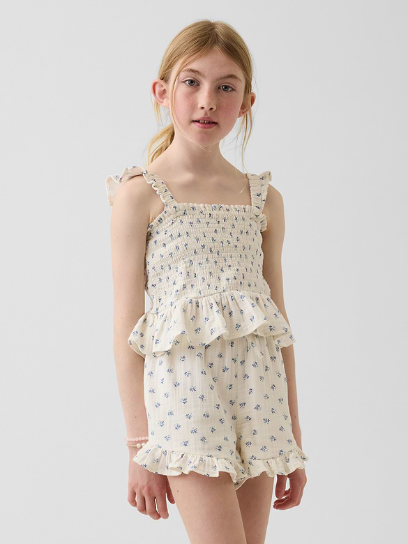 Kids Cotton Gauze Smocked Peplum Top
