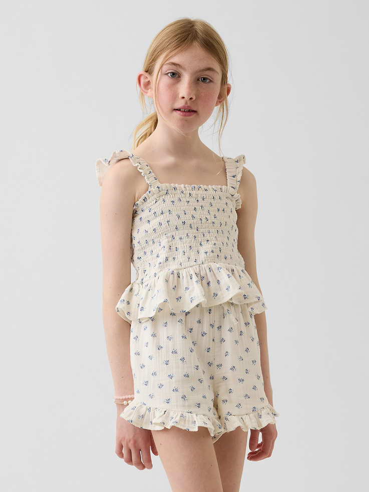 Image number 1 showing, Kids Cotton Gauze Smocked Peplum Top