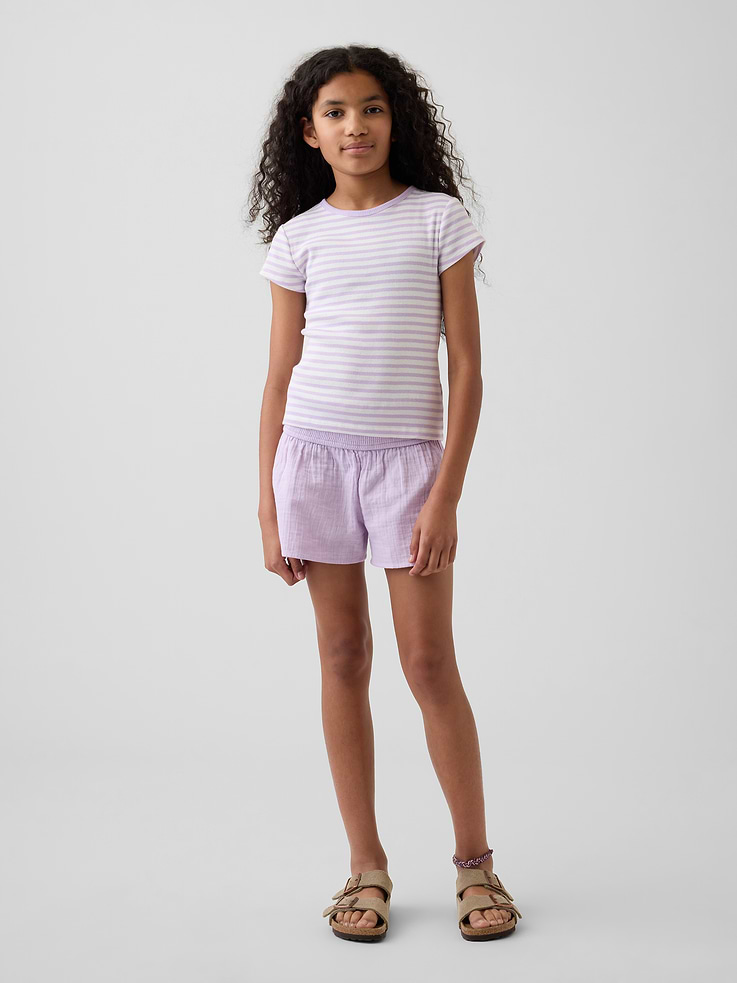 Image number 1 showing, Kids Cotton Gauze Butterfly-Hem Shorts