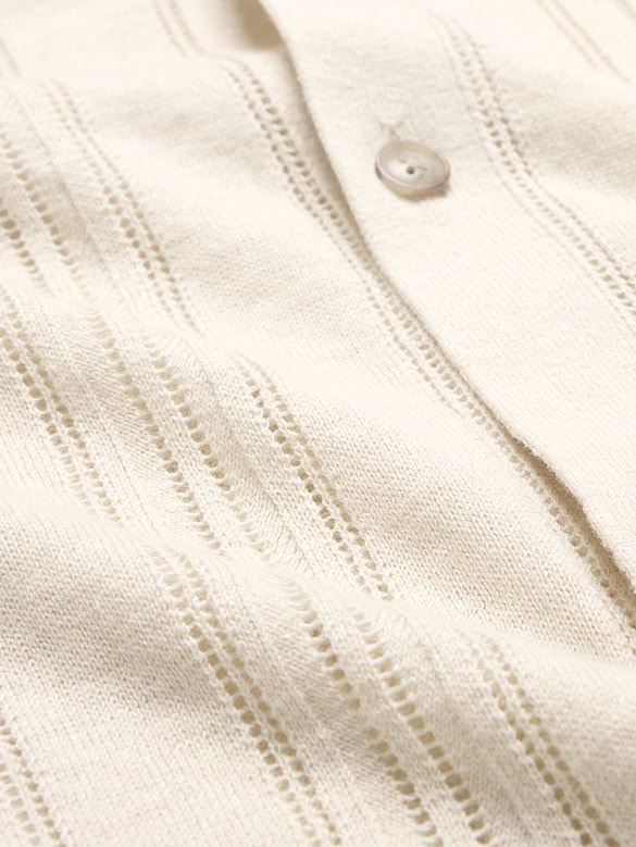 Linen-Cotton Textured Polo Cardigan