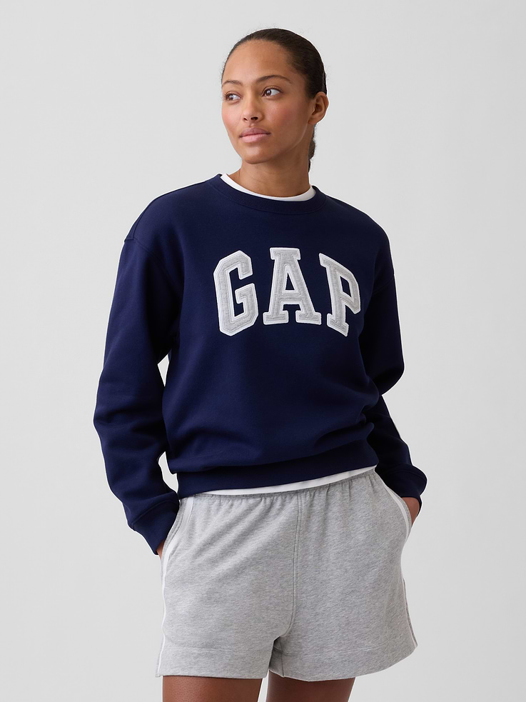 Image 1 of 5, Soft, comfy fleece., Long sleeves with banded cuffs., Crewneck., Gap logo at front., Banded hem., Product #1172777