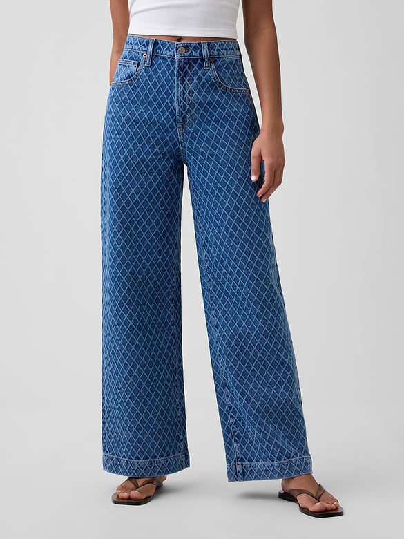 High Rise Wide-Leg Textured Crop Jeans