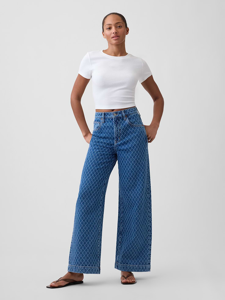 Image number 1 showing, High Rise Wide-Leg Textured Crop Jeans