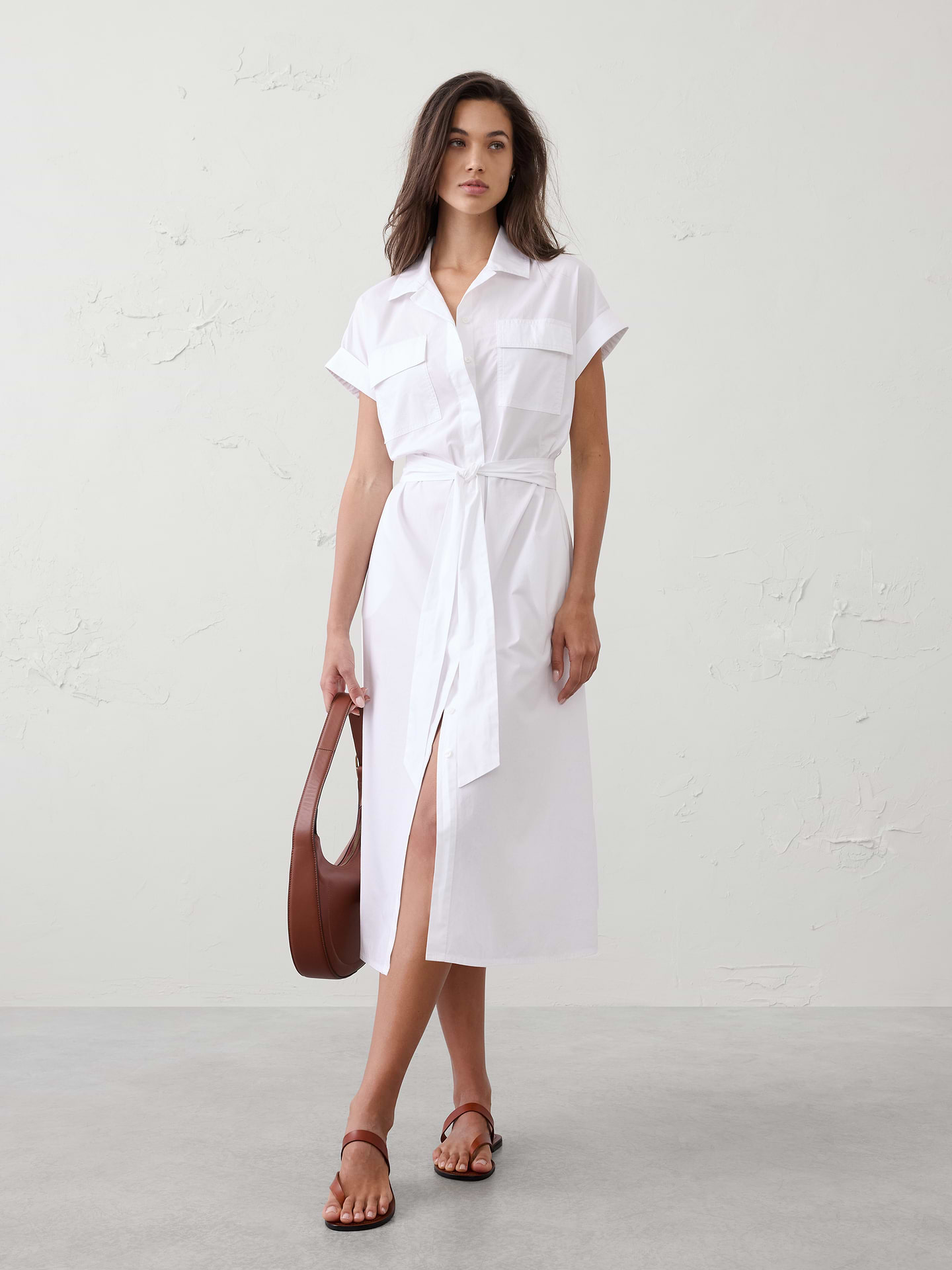 Image number 1 showing, Poplin Utility Midi Shirtdress