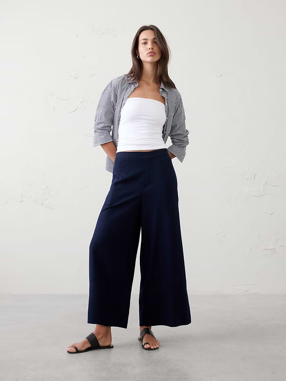 Anyday Wide-Leg High-Rise Linen-Blend Cropped Pant