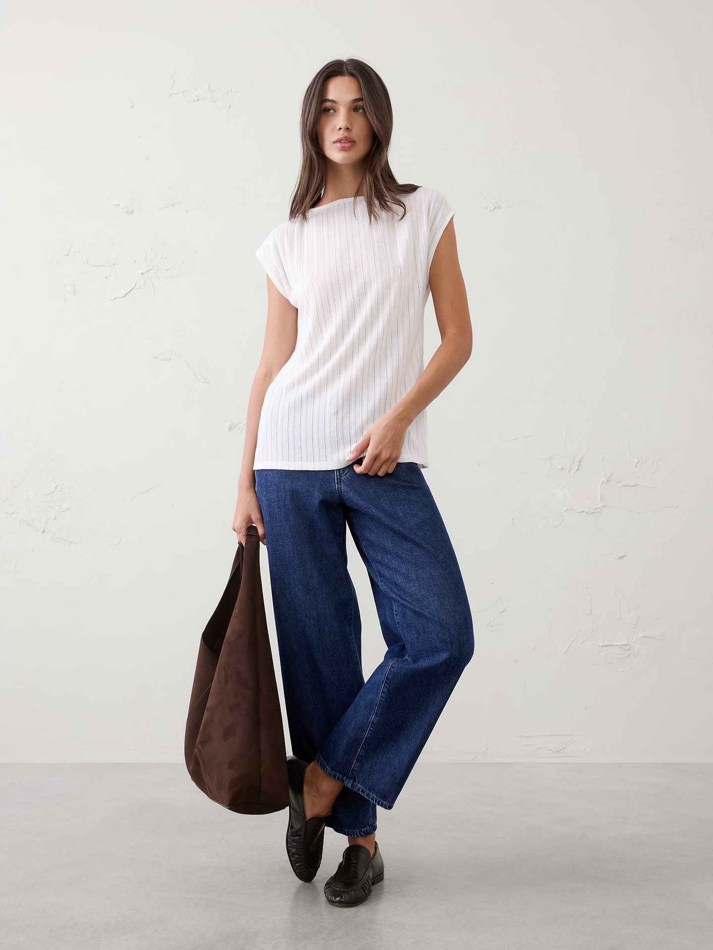 Image number 1 showing, Sheer Ribbed Straight-Neck Top