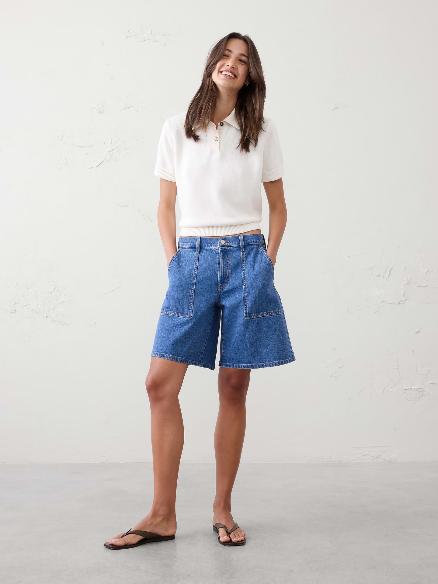 Image number 1 showing, Mid-Rise Denim Bermuda Short